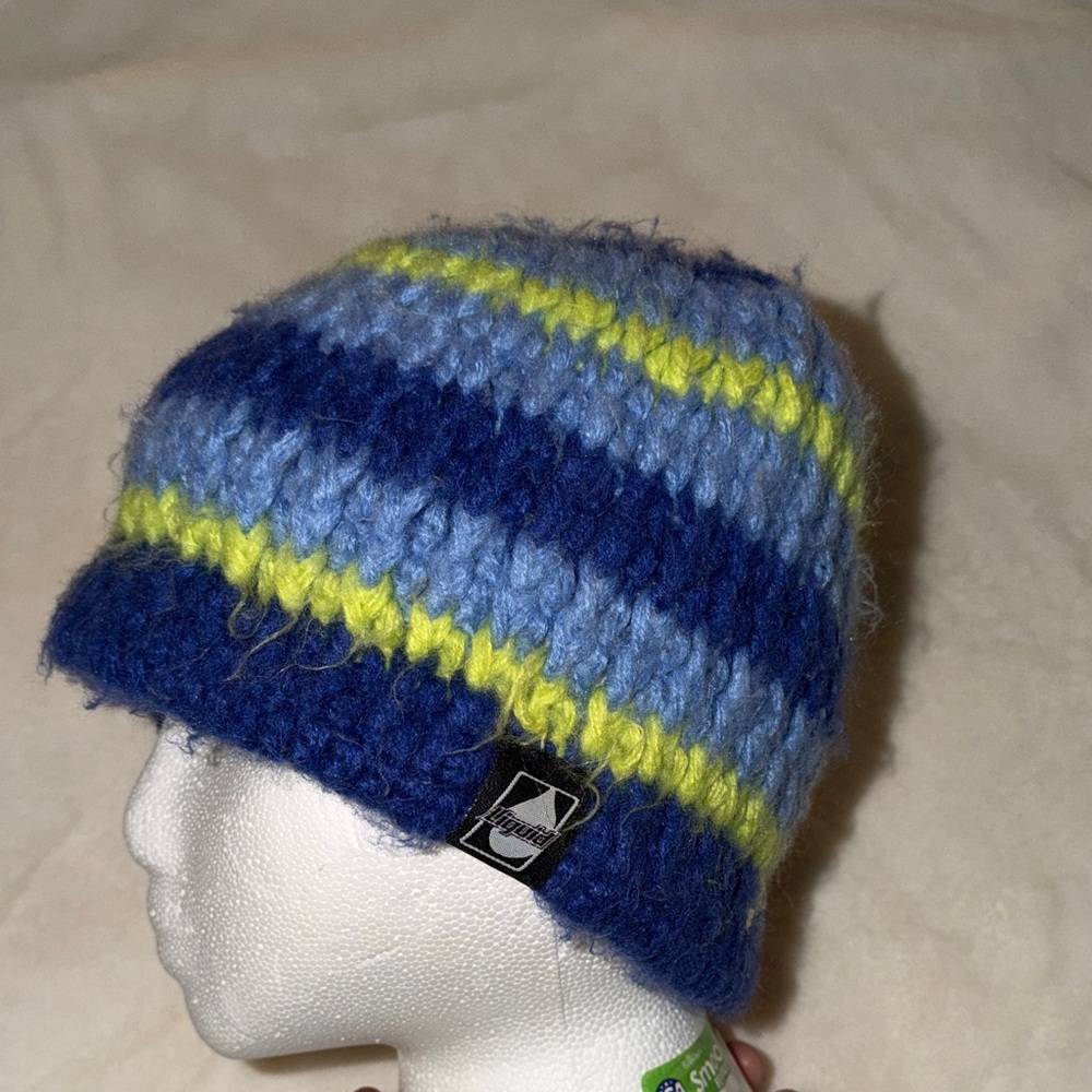 Cozy Striped Knit Liquid Beanie - Blue and Yellow